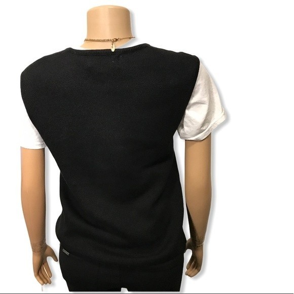 Vintage Terazzo Sweater Vest black Crew neck brown Tan animal print motif Size M - Picture 7 of 15